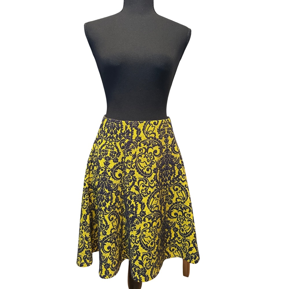 Maeve Anthropologie S Yellow Navy Damask Jacquard A-Line Skirt NWT Maximalist